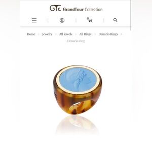 GrandTour Amber Denario Ring with Blue Cameo - Italian Made